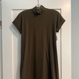 NWT Brunello Cucinelli Brown Green Turtleneck Short Sleeve Dress